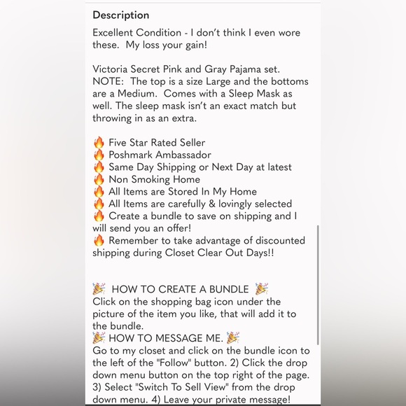 Victoria’s Secret Striped Pink and Gray Pajama Set with Eye Mask - Picture 9 of 10